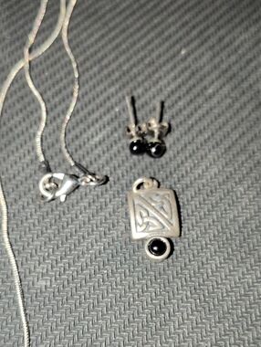 Sterling Silver Celtic Pendant Necklace with Black Onyx Accents